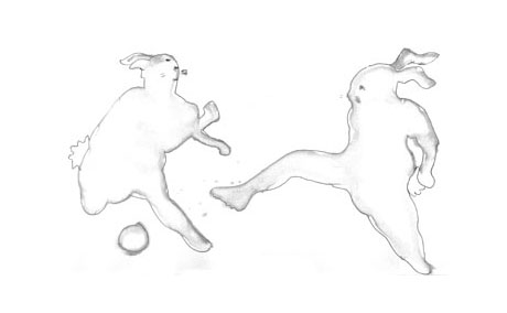 Illustration, HASEN spielen FUSSBALL